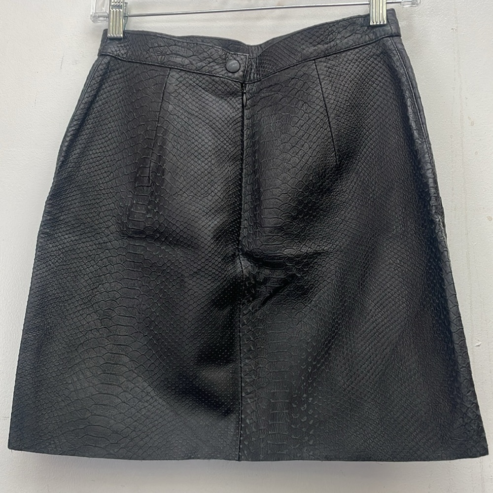 Black Snakeskin Leather Mini Skirt
